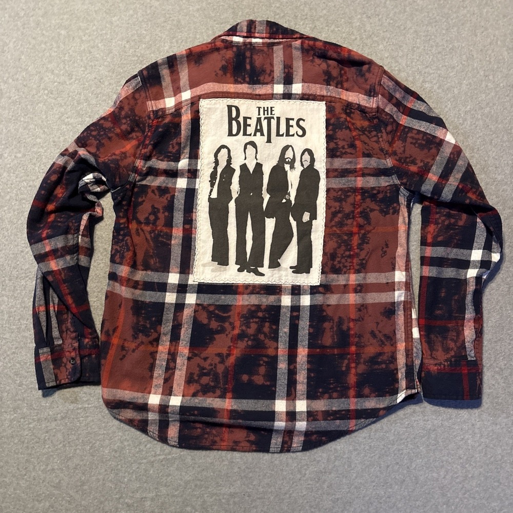 The‎ Beatles Custom Flannel Long Sleeve Button Down Men's L Tie Dye Style